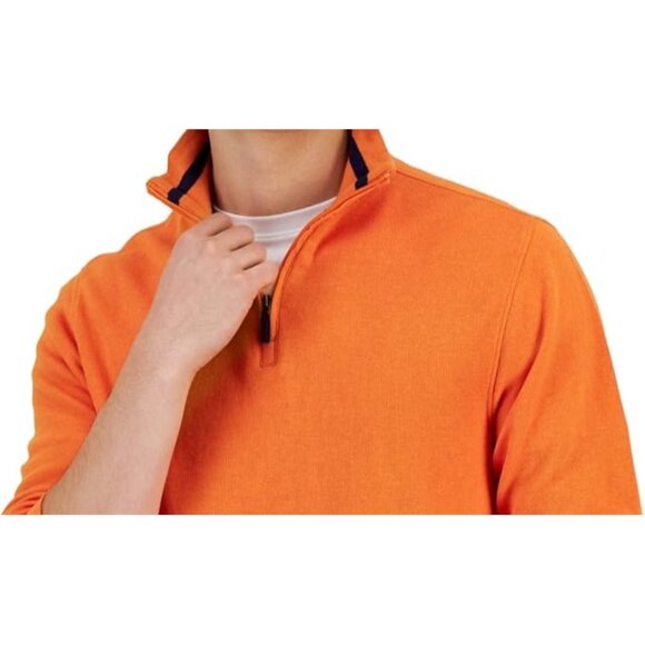 Club Room Mens Pullover Sweater Quarter Zip Mock Neck Knitted Orange Size Large - Picture 2 of 4